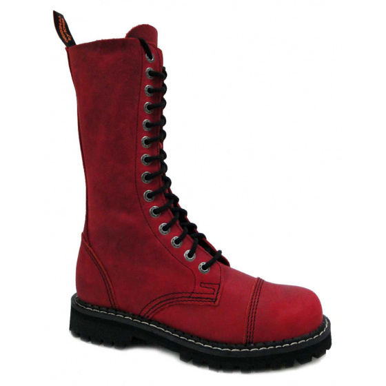 topánky kožené KMM 14 dierkové crazy červené