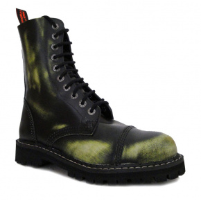 topánky kožené KMM 10 dierkové čierne/zelená/biela