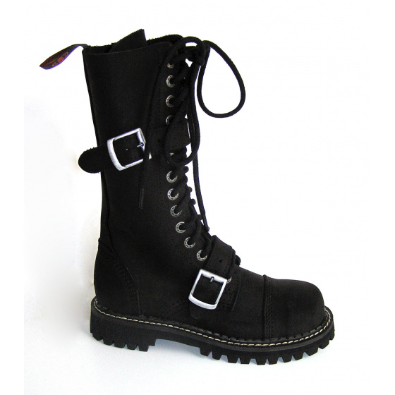 topánky kožené KMM 14 dierkové crazy čierne s 2 prackami