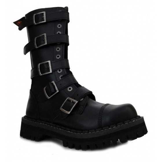 topánky kožené KMM 14 dierkové čierne s 5 prackami