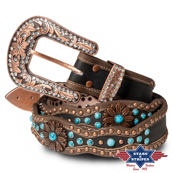 zdobený westernový opasek STONE-9