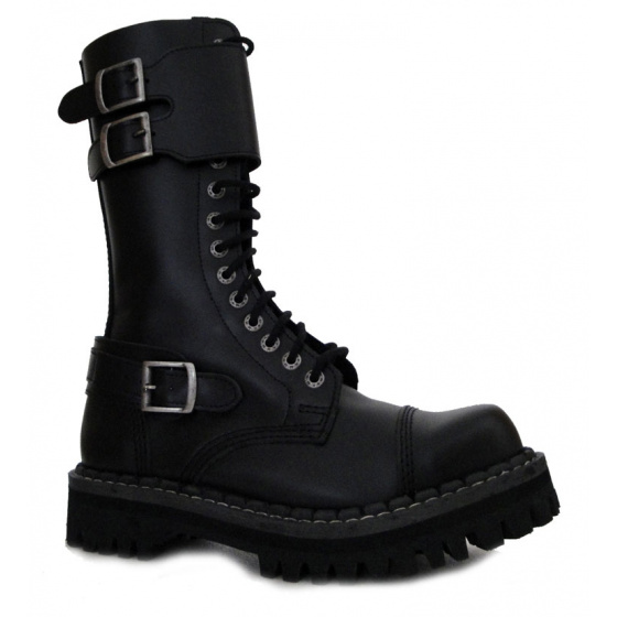 topánky kožené KMM 14 dierkové čierne s 3 prackami