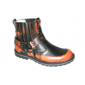 topánky kožené KMM moto nízke čierne/oranžová