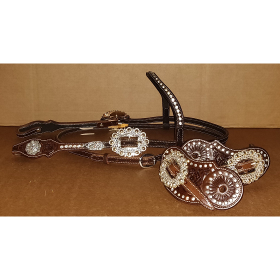  set westernová uzdečka + řemínky k ostruhám GVR HS-SET4