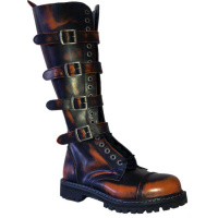 boty kožené KMM 20 dírkové černé/oranžové se 4 přezkama