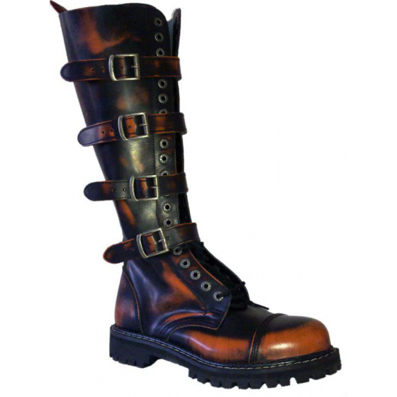 topánky kožené KMM 20 dierkové čierne/oranžové so 4 prackami