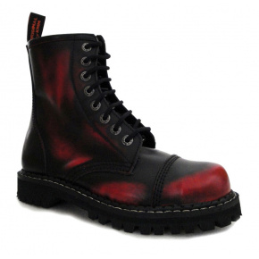 topánky kožené KMM 8 dierkové čierne/červená